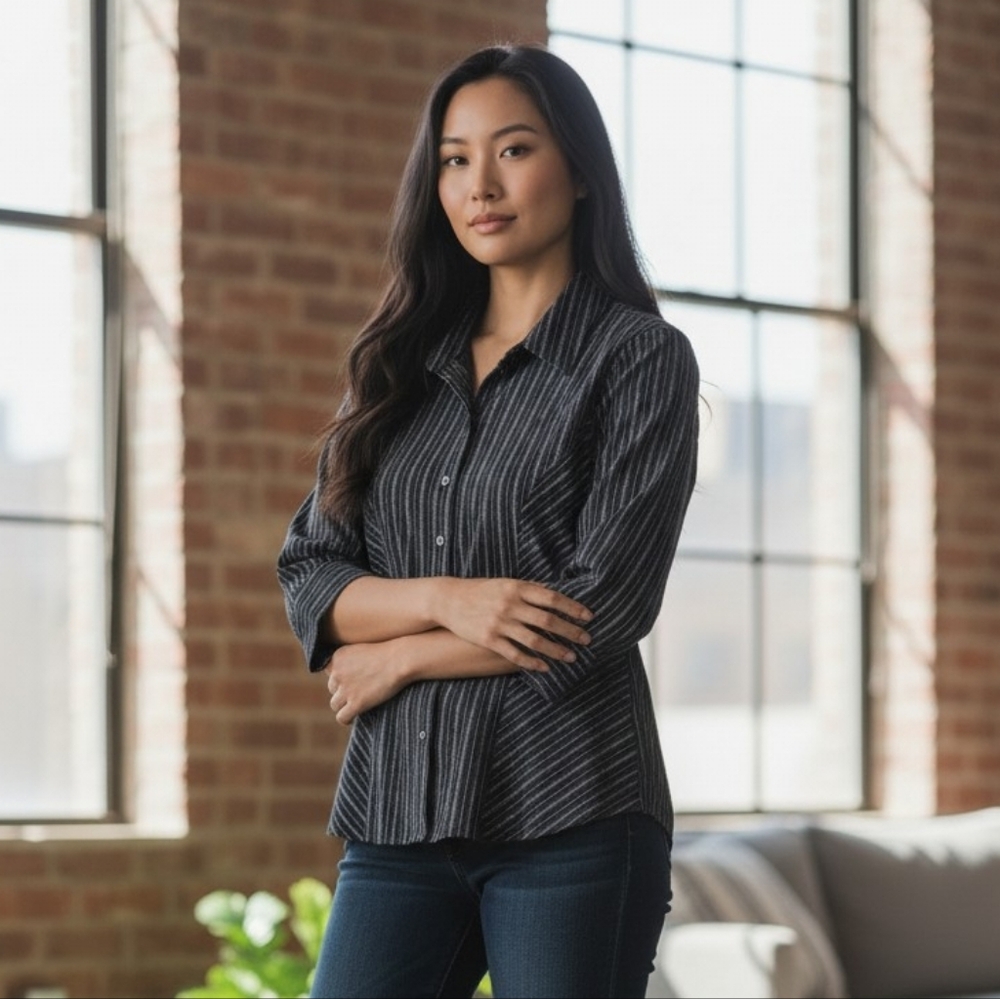 Apostrophe Black and Silver Pinstripe Button-Down Shirt